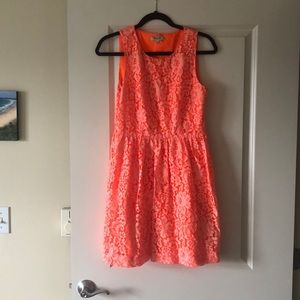 Bright orange lace mini-dress